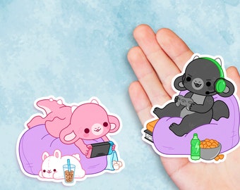 Beanbag Gamer Dragons  - Cute Kawaii Vinyl Sticker | Laptop Sticker |  Water bottle Sticker | Waterproof Sticker Decal | Gift