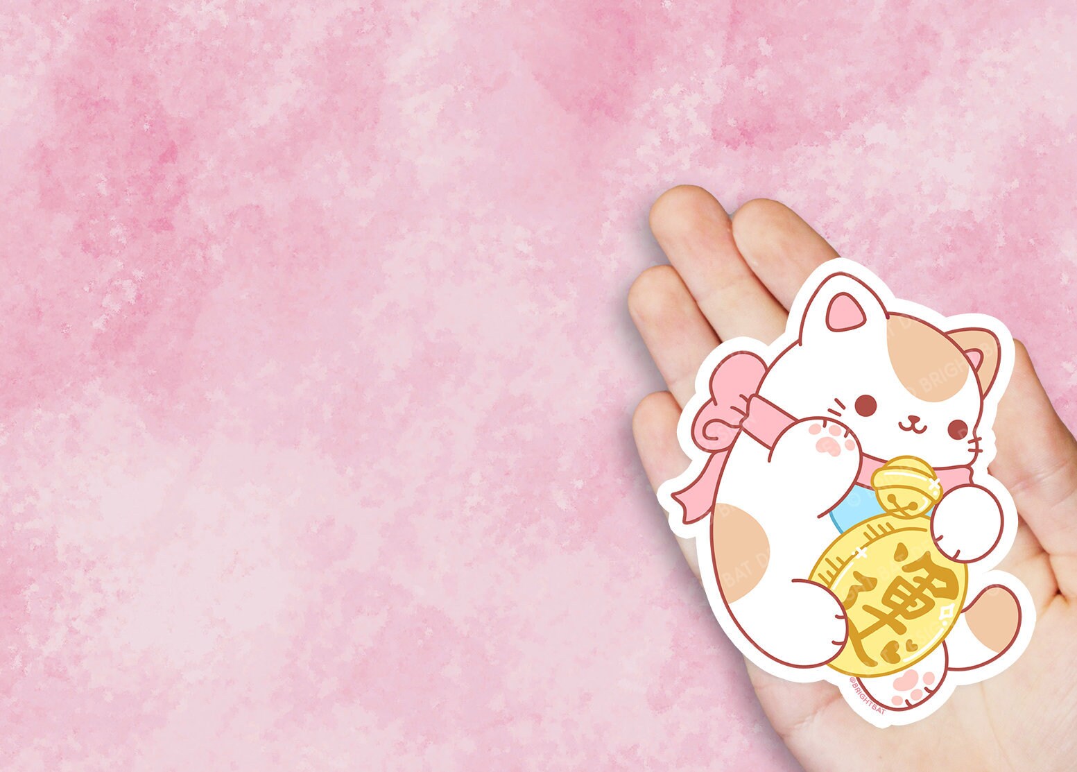 Kawaii Pastel Maneki Neko Lucky Cat Nugget Vinyl Sticker
