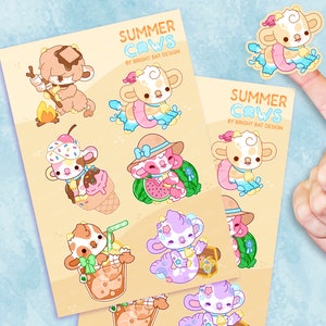 Summer Cows Sticker Sheets - 2 Pack |  Kawaii Cute Stickers Kiss-cut Journal Planner Cow Stickers