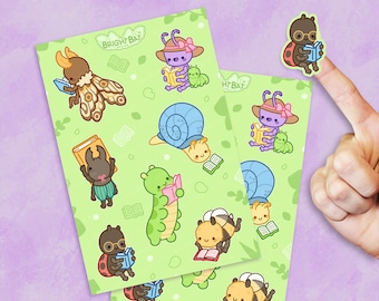 Book Bugs - 2 Pack |  Kawaii Cute Stickers Kiss-cut Journal Planner Stickers  |  Reading Library Bookish Bee Moth Worm