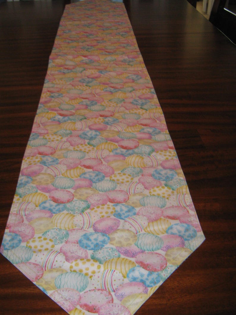 Reversible table runner EASTER & 4TH of JULY 100% cotton 3040 long pretty pastel eggs with bright fireworks-perfect for Rv or small space image 2