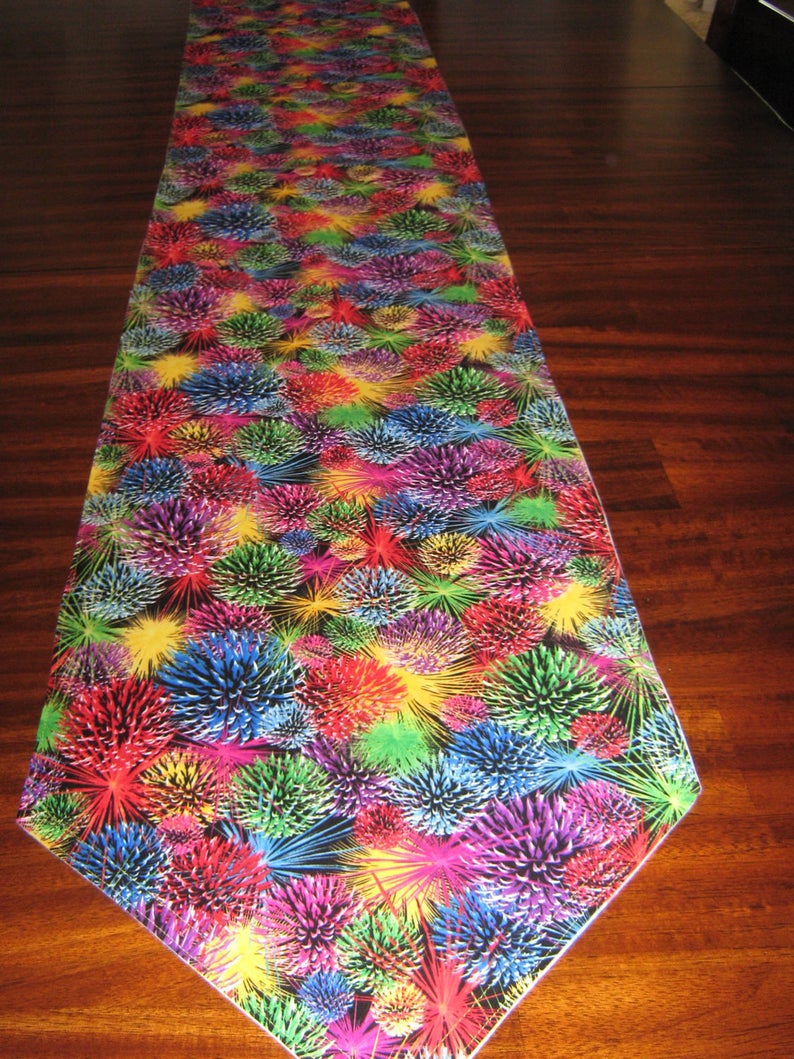 Reversible table runner EASTER & 4TH of JULY 100% cotton 3040 long pretty pastel eggs with bright fireworks-perfect for Rv or small space image 4