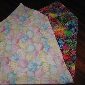 Reversible table runner EASTER & 4TH of JULY 100% cotton 3040 long pretty pastel eggs with bright fireworks-perfect for Rv or small space image 1