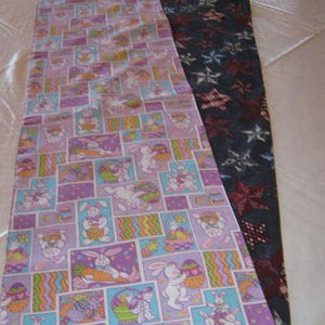 Reversible table runner EASTER & 4TH of JULY 100% cotton 70&quot;-82&quot; long-colorful Easter bunnies and red, white and blue country stars