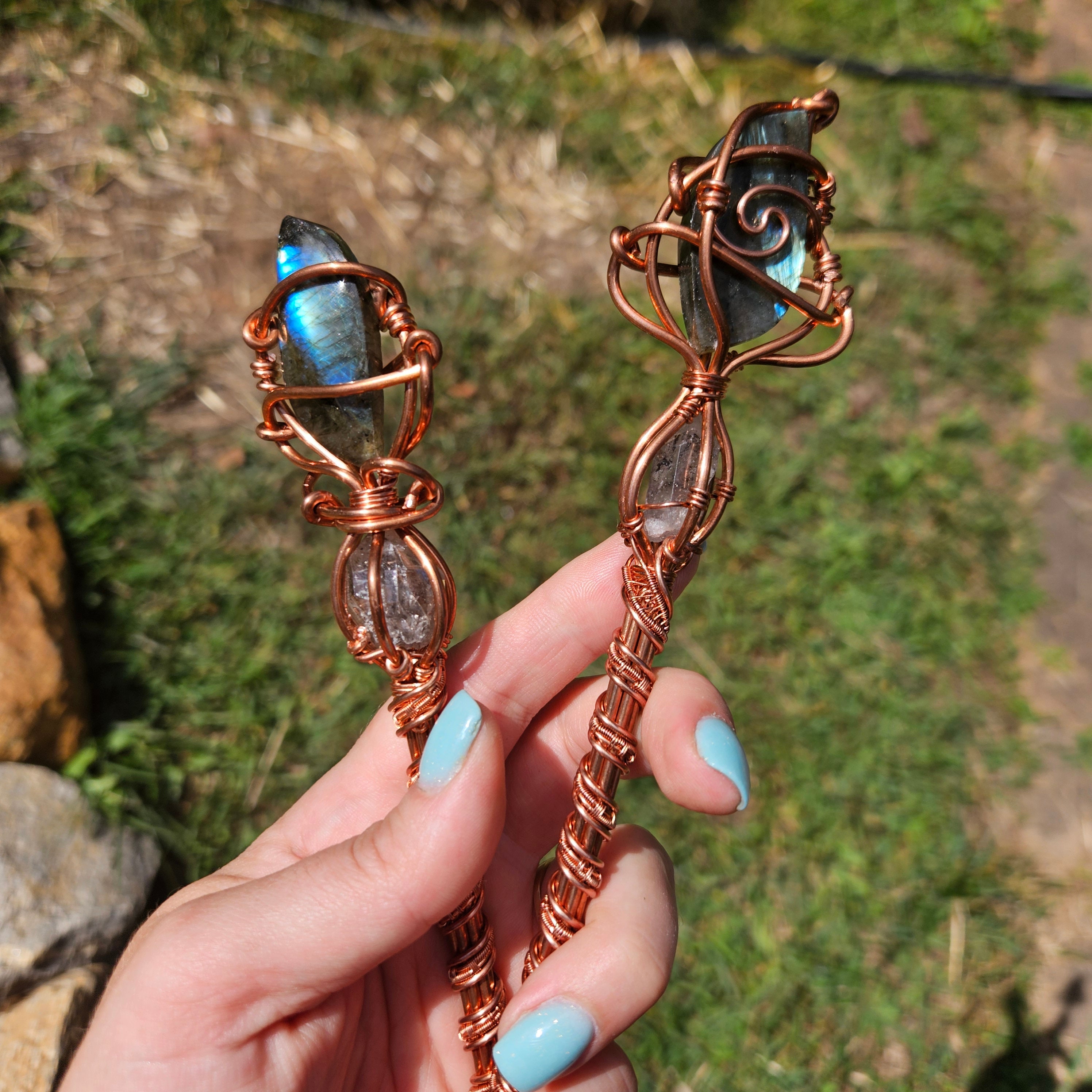 Wand of Whispers Labradorite Wand with Tibetan Quartz Crystal Pyrite Wand of Protection Attunement to the Whispered Words of Higher Guidance