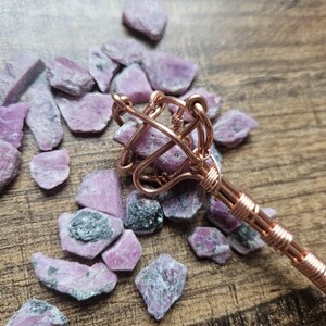 Raw Ruby Crystal Wand Copper Healing Tool Heart Chakra Emotional Energetic Alignment Meditation Talisman image 3