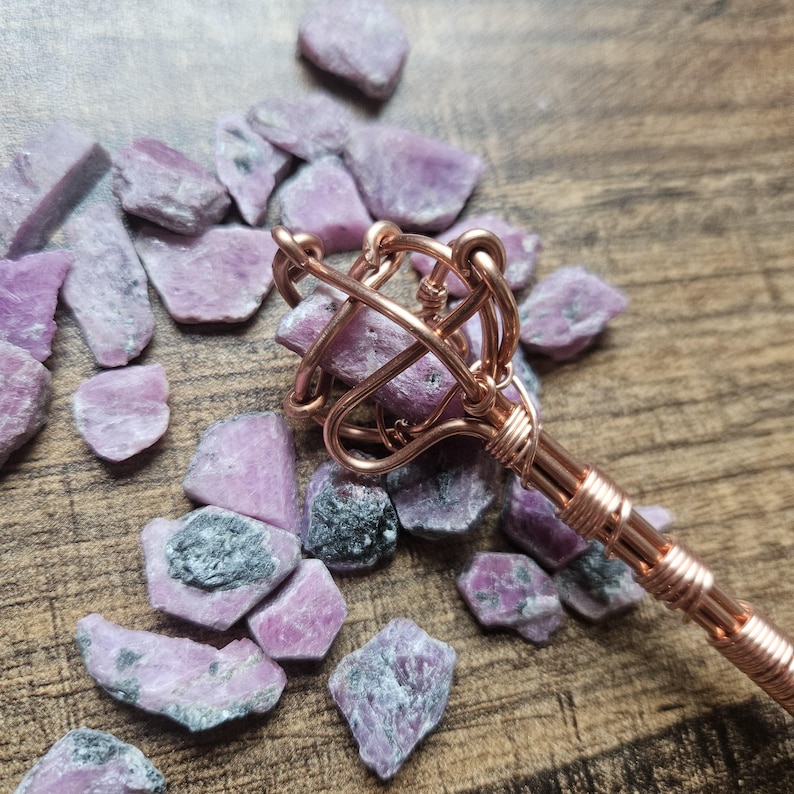 Raw Ruby Crystal Wand Copper Healing Tool Heart Chakra Emotional Energetic Alignment Meditation Talisman image 3