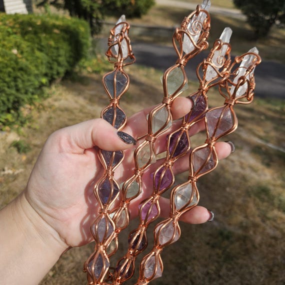 Fluorite Crystal Copper Wand Spiritual Growth Intuition Healing Tool Third Eye Meditation Practitioner Gift