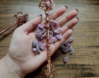 Raw Ruby Crystal Wand Copper Healing Tool Heart Chakra Emotional Energetic Alignment Meditation Talisman