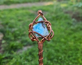 Wand of Larimar Copper and Quartz Crystal Wand Gift for Witch Pocket Altar Communication Magic Meditation Tool