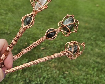 Emerald and Quartz Crystal Wand Channeling Tool Intention Directing Spiritual Growth Energetic Grounding