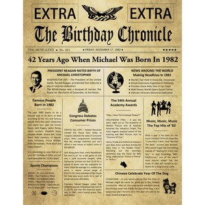 42nd Birthday Gifts, Personalized, Headline News Print, Time Capsule, Newsletter Style, 1983 Birthday Gift, Chronicle, 42 Year Old Gift