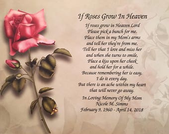 In Memory Of Mom Sympathy Gifts Memorial Day Condolence If Roses Grow Heaven Loss Mother Gift Print