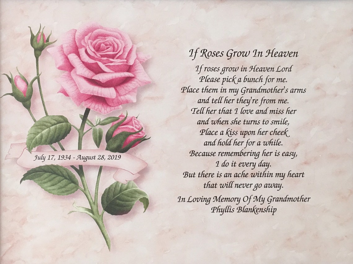 In Memory of Grandmother Sympathy Gift If Roses Grow In Etsy
