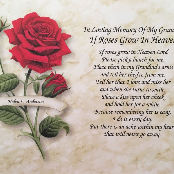 In Memory of Grandma, Sympathy Gift, Memorial Gifts, Condolence Gift, Sympathy Poem, In Loving Memory, Memorial Day, Loss of Grandmother