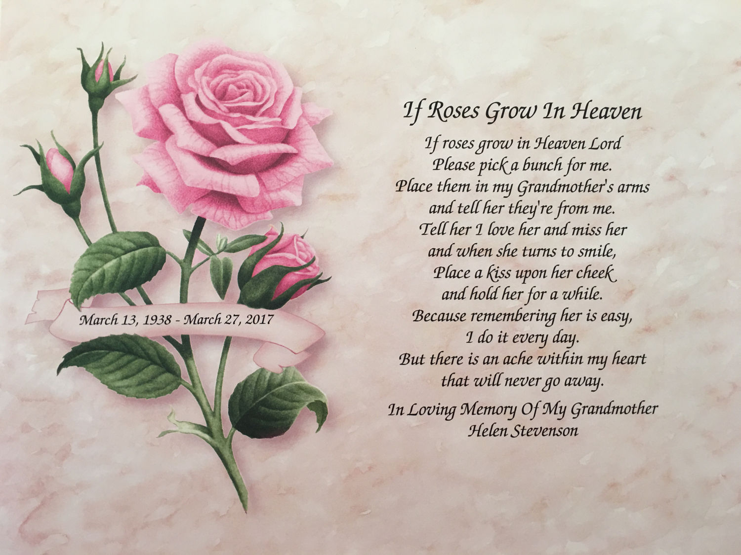 In Memory of Grandmother Sympathy Gift If Roses Grow In Etsy