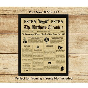 90th Birthday Gifts, Personalized, Headline News Print, Time Capsule, Newsletter Style, 1936 Birthday Gift, Chronicle, 90th Milestone Gift bild 5