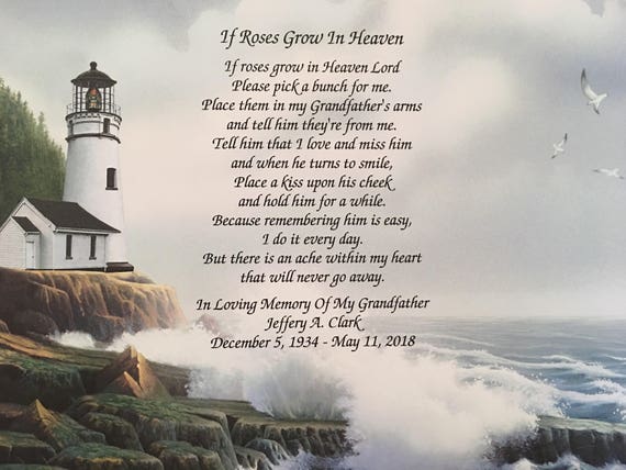 Download In Memory Of Grandfather Memory Gift Sympathy Gift Personalized Lighthouse Gift If Roses Grow In Heaven Memorial Poem Loss Of Grandpa