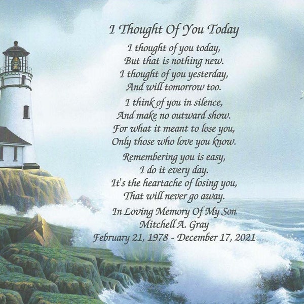 Memory of Son, Sympathy Gifts for Mother, Personalized Gift Print, Lighthouse Sympathy Gift, Sympathy Poem, Loss of Son Gift for Father