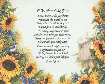 Gifts for Mom, Personalized Gift, Mom Gift from Daughter, Mom Gift from Son, Gift for Mother, Sunflower Gift, Poem for Mothers, Mom Gift