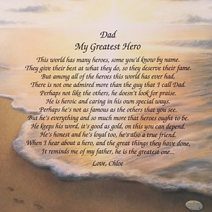 Gifts for Dad, Fathers Day Gift Ideas, Birthday Gift for Him, Dad Gifts, Personalized Gifts, My Greatest Hero Poem for Dad, Religious Gifts