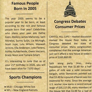 21st Birthday Gifts, Personalized, Headline News Print, Time Capsule, Newsletter Style, 2005 Birthday Gift, Chronicle, 21st Birthday Display image 3
