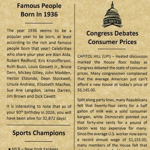 90th Birthday Gifts, Personalized, Headline News Print, Time Capsule, Newsletter Style, 1936 Birthday Gift, Chronicle, 90th Milestone Gift bild 3