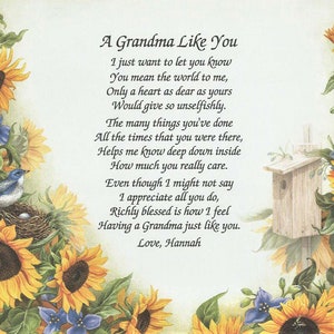 Gifts for Grandma, Personalized Gift, Nana Gift, Sunflower Gift for GiGi, Grandmother Poem, Grandma Gift, MawMaw Gifts, Nonna Gift, Grammy
