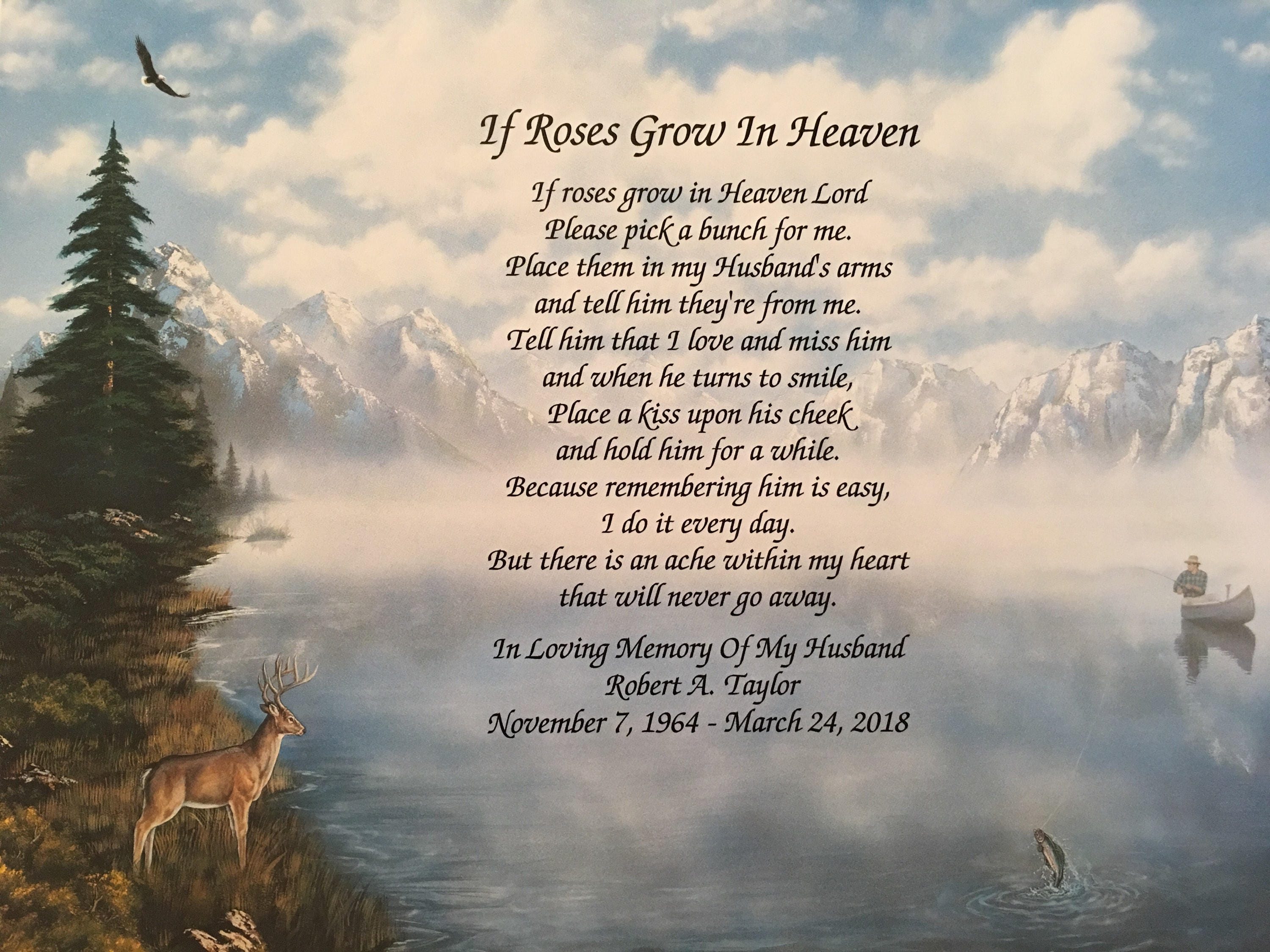 Memory Of Husband, Sympathy Gifts, in Memory, Condolence Gift, Memorial Day Deer Hunter, Fishing, Lake, Poem, Loss Husband