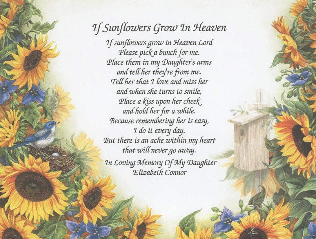 Sympathy of Daughter, in Memory Gifts, Condolence Gift, Memorial Day, Remembrance, Sympathy Poem, Loss of Child, Sunflowers Grow in Heaven - Etsy New Zealand