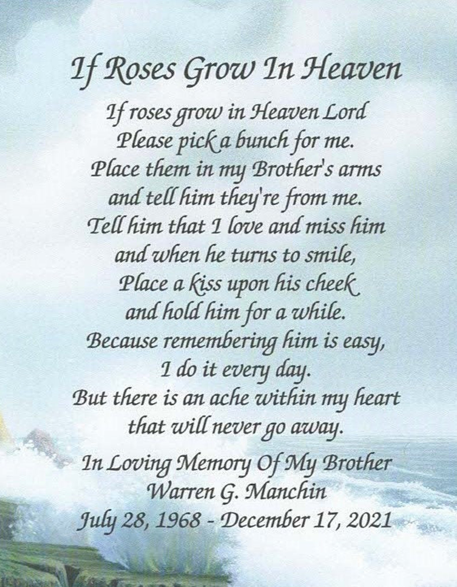 Memory of Brother Sympathy Gift Condolence Gift Memorial Etsy UK