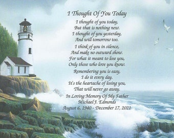 Memory of Father, Sympathy Gifts, Personalized Gift, Lighthouse Gift, Sympathy Poem, Loss of Dad in Heaven, Sympathy Of Father, Gift Print