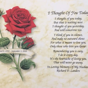 Memory of Husband, Sympathy Gift, Condolence Gift, Memorial Day Gift, In Loving Memory, Memory Gift, Sympathy Poem, Loss of Husband, Heaven