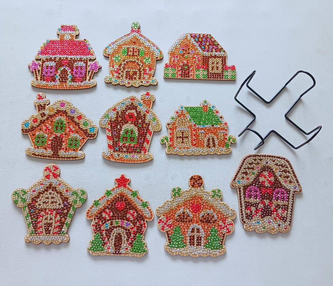 10 Piece Gingerbread House Diamond Art Coaster Set With Bracket - Etsy