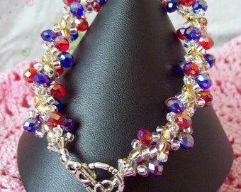 Spiral Red, Silver and Blue Crystal Bracelet