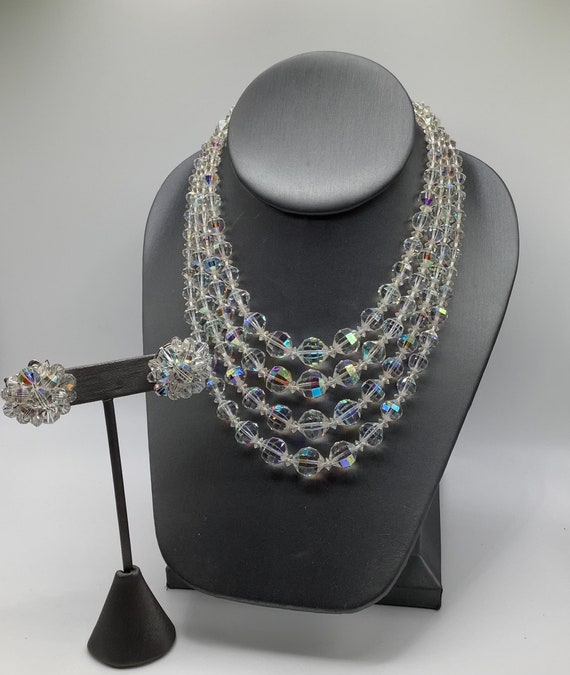 Vintage Aurora Borealis Multifaced Necklace and M… - image 1