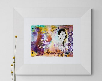 Purple Painting - Peinture abstraite originale - Illustration de beauté - Mixed Media Art Painting- Botanical Abstract Art - Women Portrait Painting