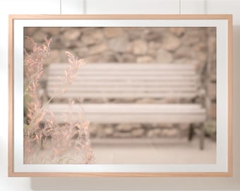 Flowers and bench photo | Soft colored wall art | Longwood Gardens wall art | Threadleaf giant hyssop photo | Peaceful wall art
