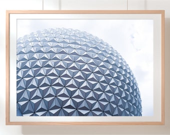 Epcot Spaceship Earth photo print, soft blue Epcot golf ball wall art perfect for home or office wall decor