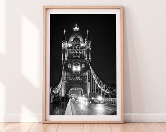 Tower Bridge at night photograph. Fine art print. London, England. Multiple sizes available.