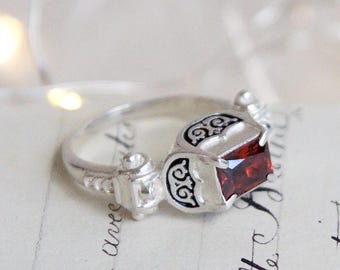 Sterling Silver Renaissance Ring: Enamel & Cubic Zirconia, Medieval Style