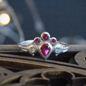 Crowned heart Georgian era sterling silver engagement ring, XVIII-XIX century finger ring, historical jewelry design, history lovers gift