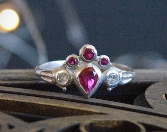 Crowned Heart Sterling Silver Ring: Georgian Style CZ Engagement Ring