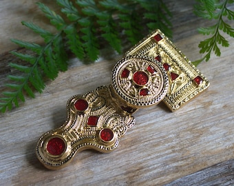 Anglo-Saxon Kentish Brooch: 24k Gold Plated Migration Period Jewelry