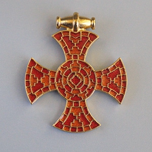 Anglo-Saxon Cross Pendant, Gold Plated Cloisonne, 7th Century Replica