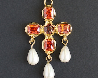 Renaissance cross pendant, medieval jewelry XV century Europe, 16th century historical fashion, Middle ages dress accessory