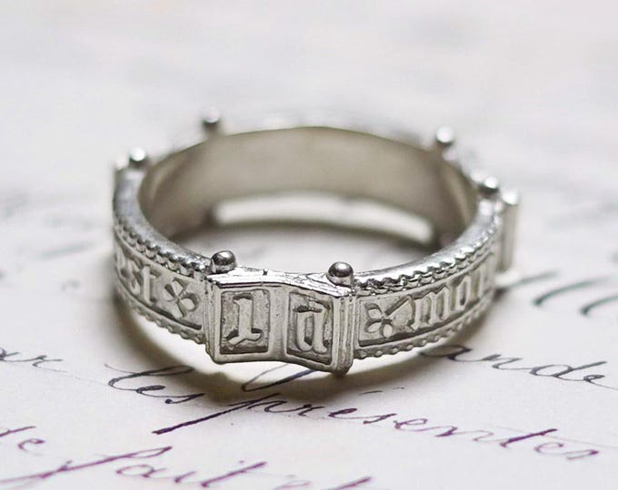 Sterling Silver Historical Ring: Medieval Renaissance XV century jewelry with love-themed inscription