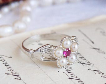 Anello georgiano Nontiscordardime: regalo per l'amante in argento sterling