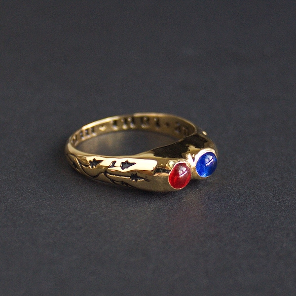 Medieval engagement ring with two stones, Renaissance "posy" ring, XV century jewelry symbol of love, St. Valentine's day gift