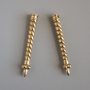Pair of large brass cast lace tips for historical reenactment, historical sewing supplies, medieval sew on aglets for ribbon or lace tipping